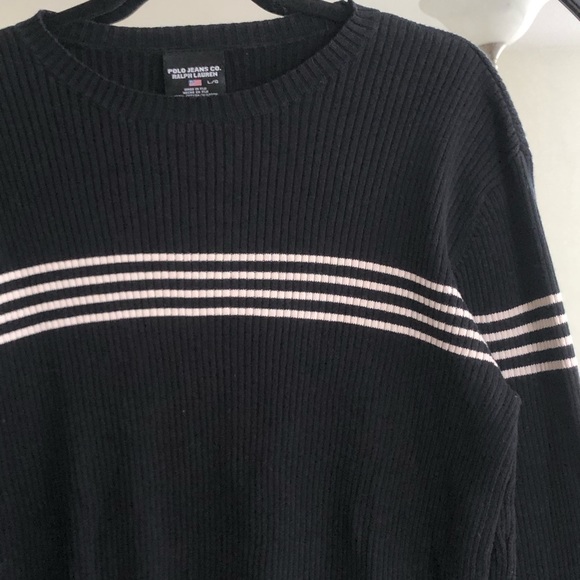 Vintage Polo Ralph Lauren Black Stripes Ribbed Sweater - Picture 2 of 7